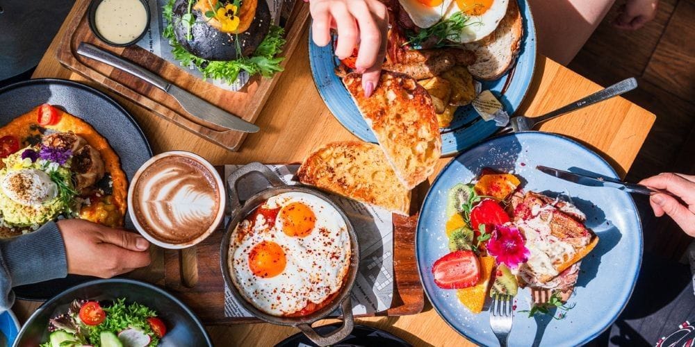 Brunch served on a table.